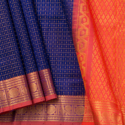 Royal Blue And Peach Lakshadeepam Kanchi Silk Cotton Saree For Festive Wear VP SC 109