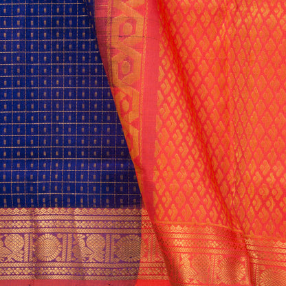 Royal Blue And Peach Lakshadeepam Kanchi Silk Cotton Saree For Festive Wear VP SC 109