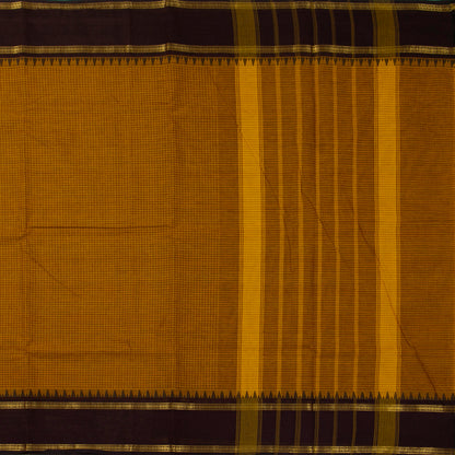Mustard And Brown Kanchi Cotton Saree For Festive Wear PV MM KC 738