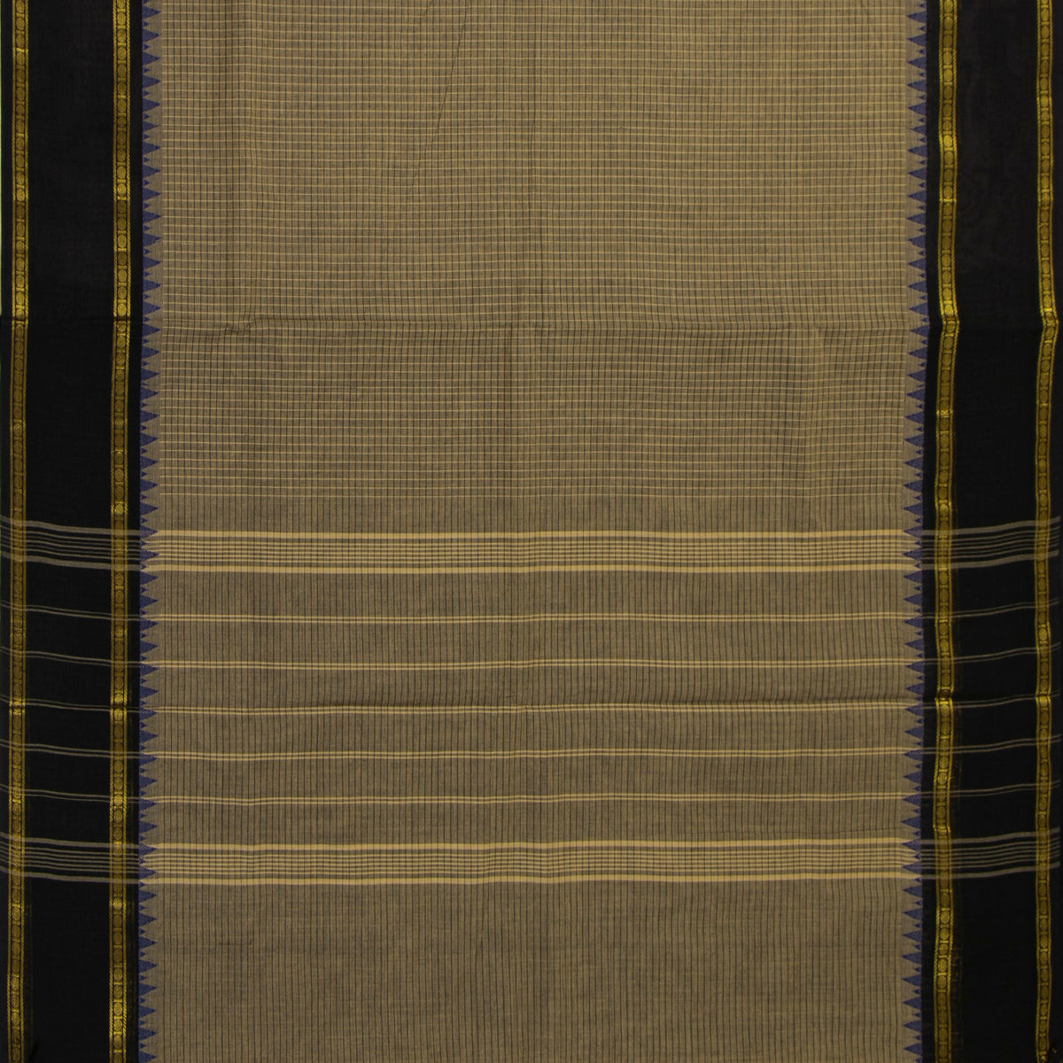 Fawn And Black Kanchi Cotton Saree For Festive Wear PV MM KC 739