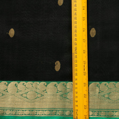 Black And Parrot Green Kanchi Silk Cotton Saree With Korvai Zari Border For Festive Wear VP SC 114