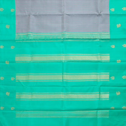 Grey And Sea Green Kanchipuram Silk Saree For Festive Wear PV NYC 1494