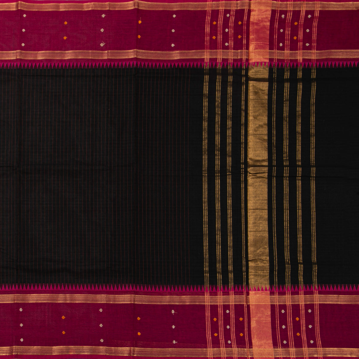 Black And Magenta Kanchi Cotton Saree For Festive Wear PV MM KC 926