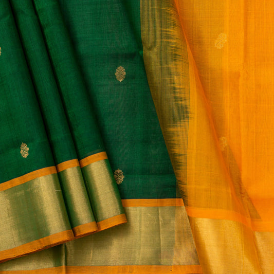Bottle Green And Orange Kanchi Silk Cotton Saree For Festive Wear VP SC 112
