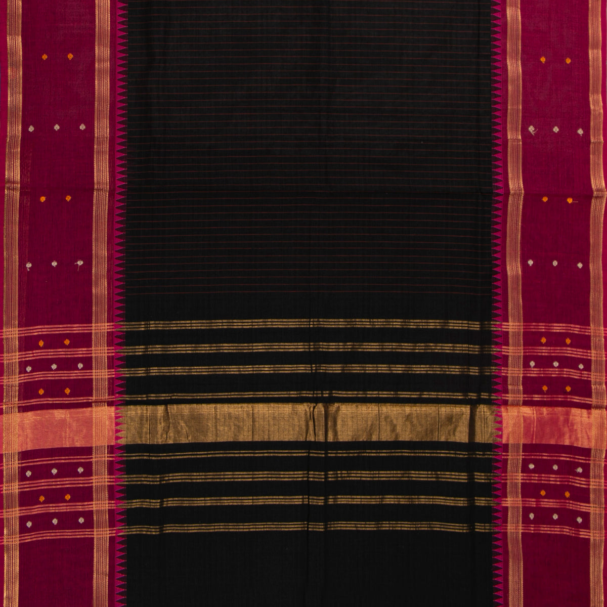Black And Magenta Kanchi Cotton Saree For Festive Wear PV MM KC 926