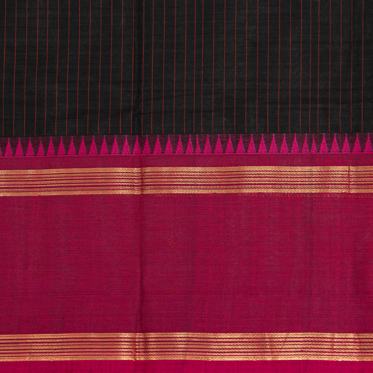 Black And Magenta Kanchi Cotton Saree For Festive Wear PV MM KC 926