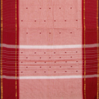 Peach And Red Kanchi Cotton Saree For Festive Wear PV MM KC 949