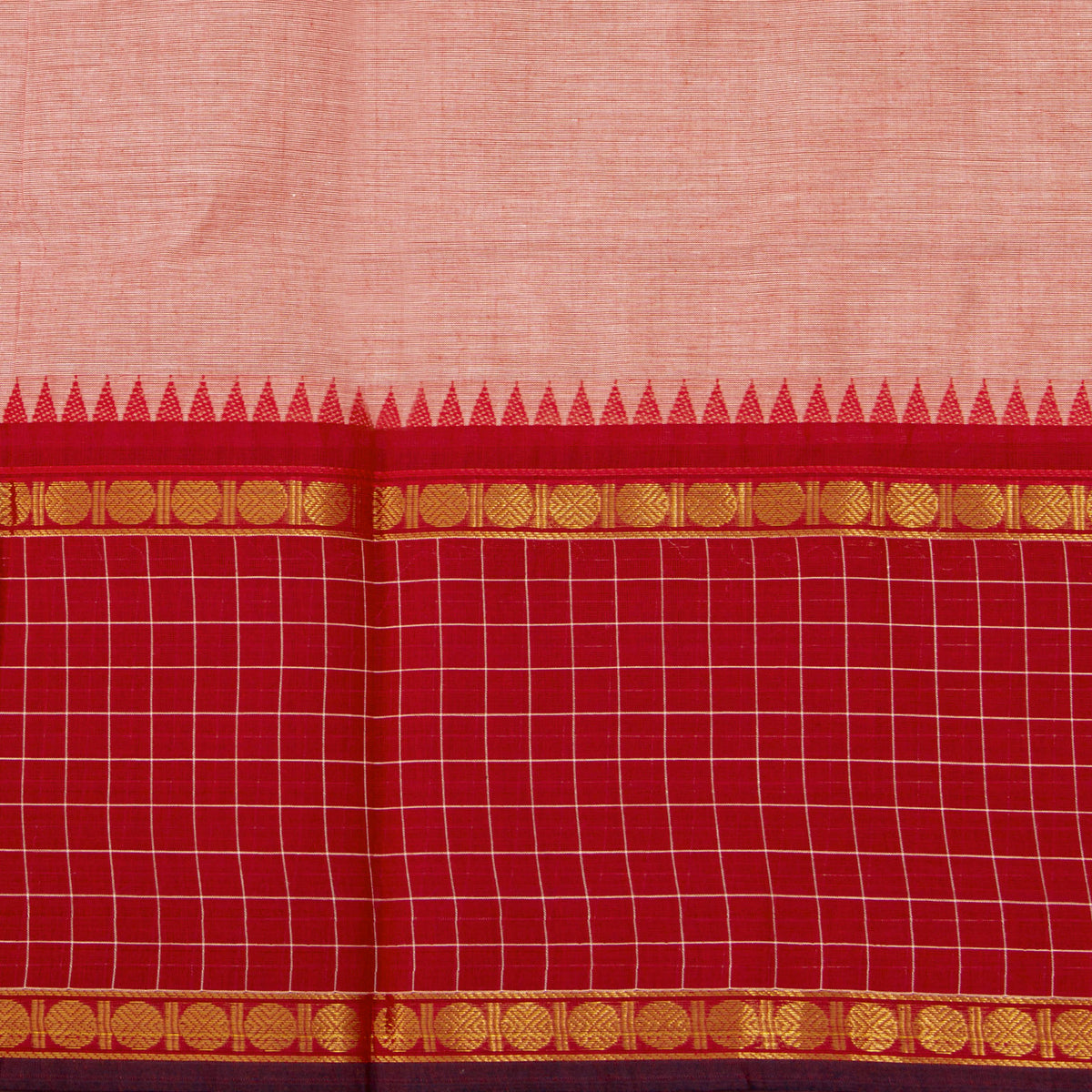 Peach And Red Kanchi Cotton Saree For Festive Wear PV MM KC 949