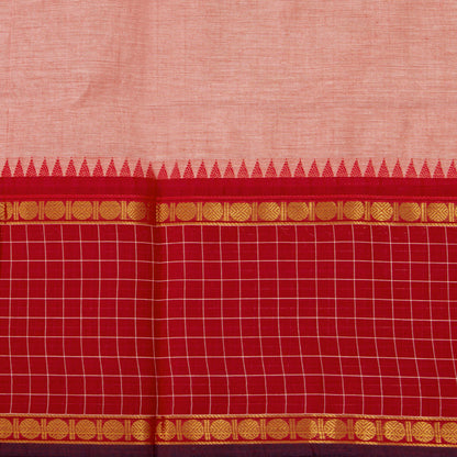 Peach And Red Kanchi Cotton Saree For Festive Wear PV MM KC 949