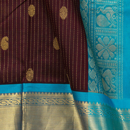 Brown And Ananda Blue Kanchi Silk Cotton Saree With Zari Stripes For Festive Wear VP SC 118