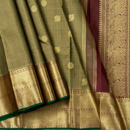 Green And Maroon Kanchipuram Silk Saree For Wedding Wear PV NYC 1445