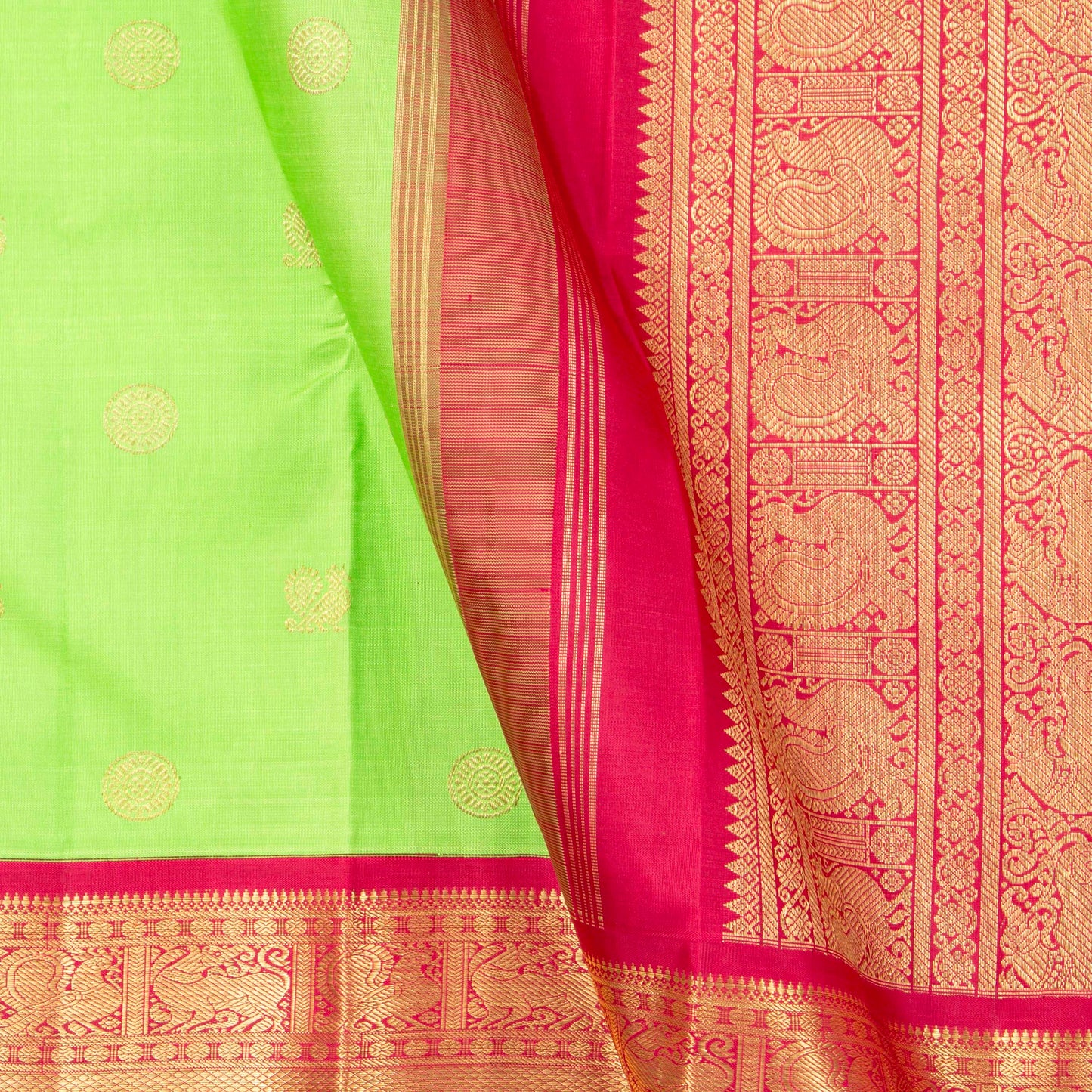 Green And Red Kanchipuram Silk Saree For Wedding Wear PV NYC 1455