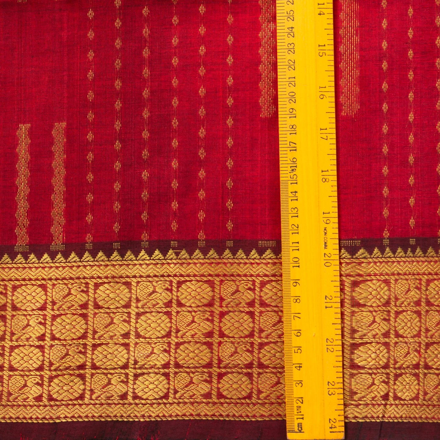 Maroon And Red Kanchi Silk Cotton Saree With Zari Checks For Festive Wear VP SC 140