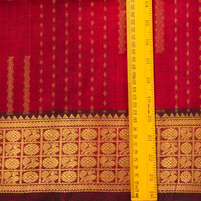 Maroon And Red Kanchi Silk Cotton Saree With Zari Checks For Festive Wear VP SC 140