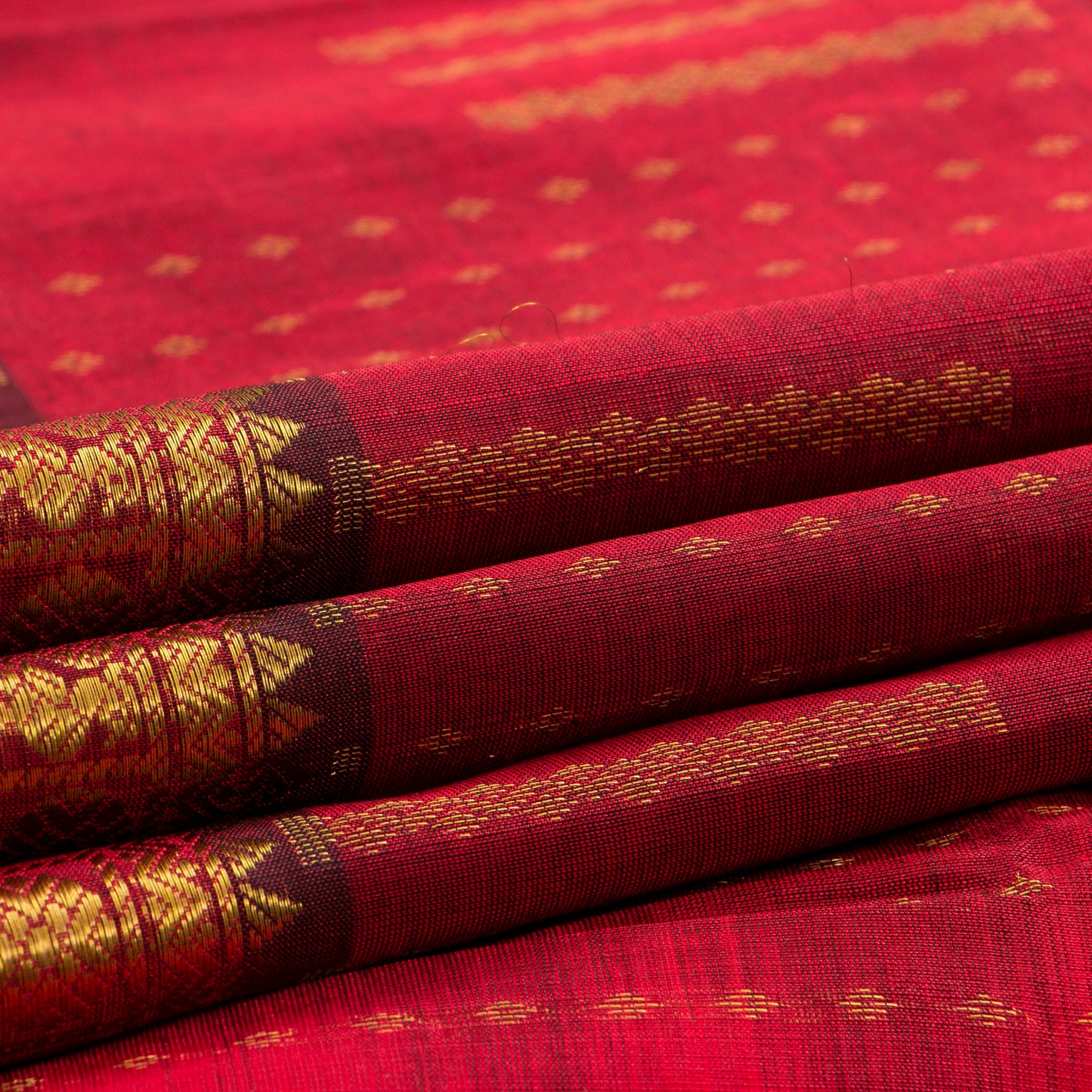 Maroon And Red Kanchi Silk Cotton Saree With Zari Checks For Festive Wear VP SC 140