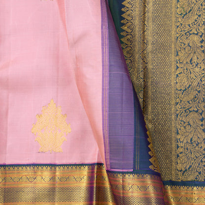 Pastel Pink And Mayilkazhuthu Blue Kanchipuram Silk Saree For Festive Wear PV NYC 1511