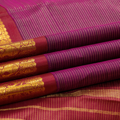 Purple And Rust Maroon Kanchipuram Silk Saree With Vaira Oosi Zari Stripes For Wedding Wear PPV 2055 - Silk Sari - Panjavarnam PV 2055