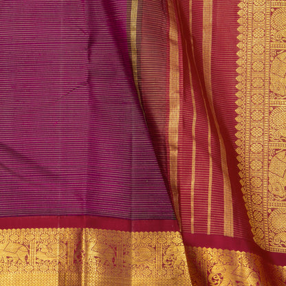 Purple And Rust Maroon Kanchipuram Silk Saree With Vaira Oosi Zari Stripes For Wedding Wear PPV 2055 - Silk Sari - Panjavarnam PV 2055