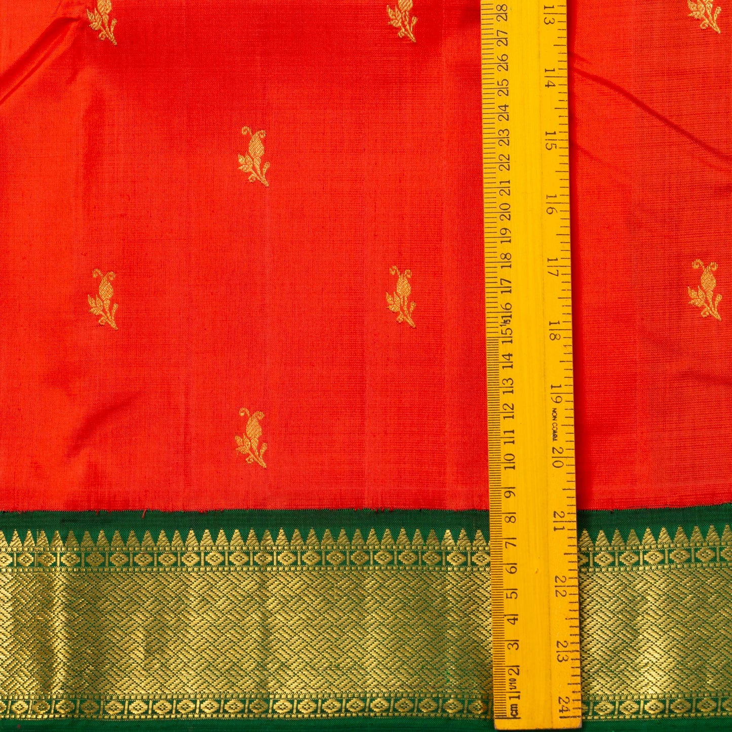 Orange And Green Kanchipuram Silk Saree For Festive Wear PV J 1899
