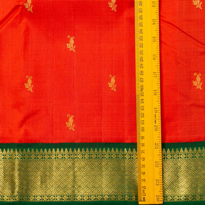 Orange And Green Kanchipuram Silk Saree For Festive Wear PV J 1899