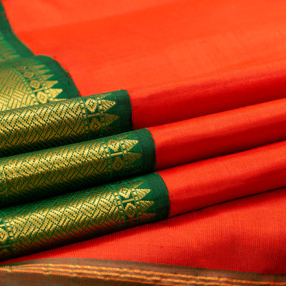 Orange And Green Kanchipuram Silk Saree For Festive Wear PV J 1899