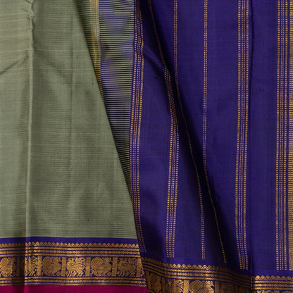 Grey And Blue Kanchipuram Silk Saree For Festive Wear PV J 1898