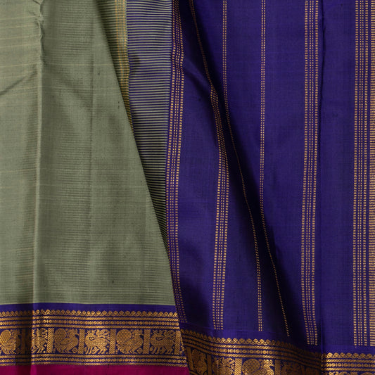 Grey And Blue Kanchipuram Silk Saree For Festive Wear PV J 1898