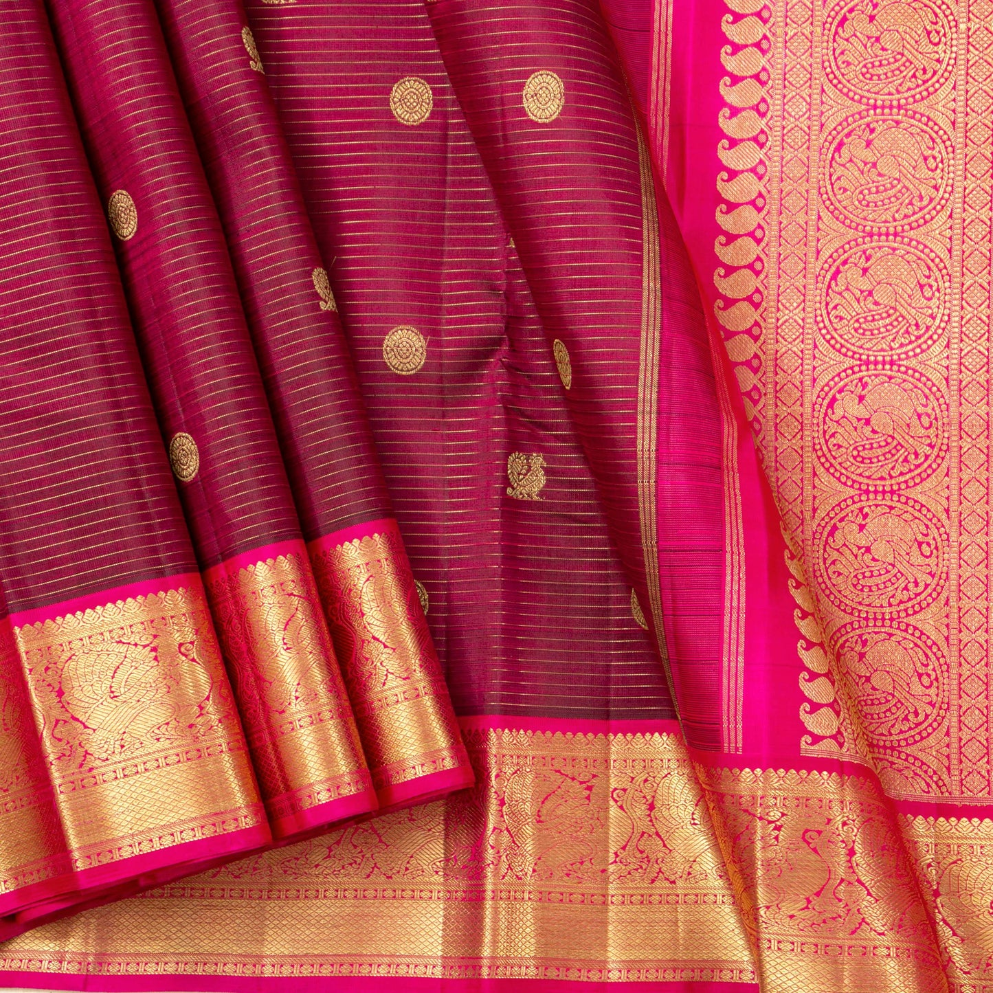 Maroon And Pink Kanchipuram Silk Saree For Wedding Wear PV NYC 1476