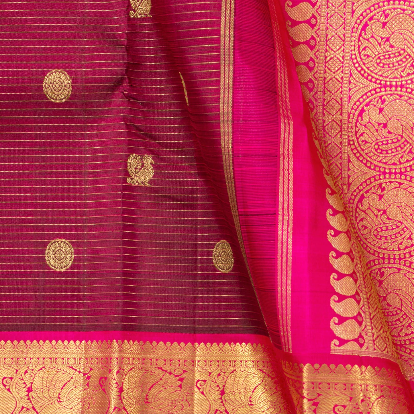 Maroon And Pink Kanchipuram Silk Saree For Wedding Wear PV NYC 1476