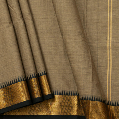 Fawn And Black Kanchi Cotton Saree For Festive Wear PV MM KC 687