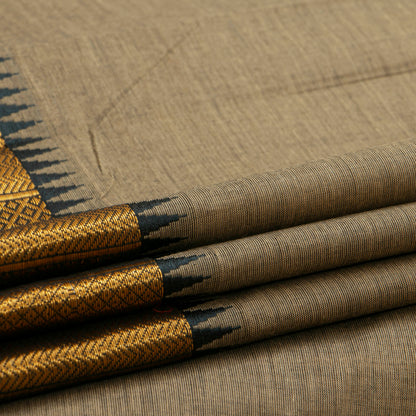 Fawn And Black Kanchi Cotton Saree For Festive Wear PV MM KC 687