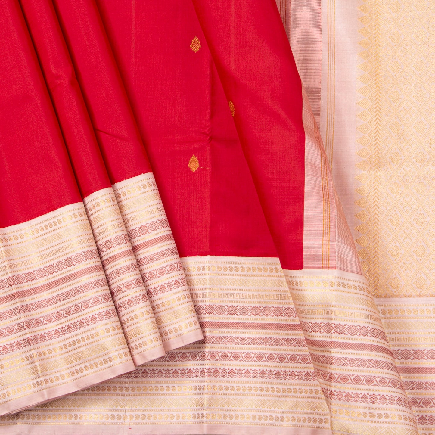 Red And Cream Kanchipuram Silk Saree For Wedding Wear PV NYC 1442