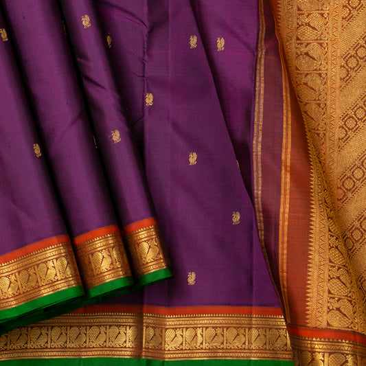 Purple And Rust Kanchipuram Silk Saree For Festive Wear PV J 1482