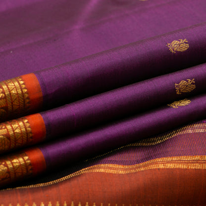 Purple And Rust Kanchipuram Silk Saree For Festive Wear PV J 1482