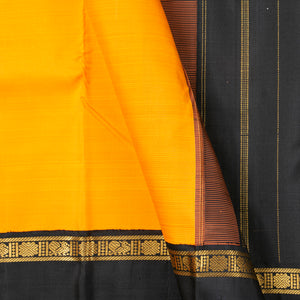 Yellow, blacxk and pink Kanchipuram Silk Saree Ganga Jamuna Border For Festive Wear PV NYC 1525