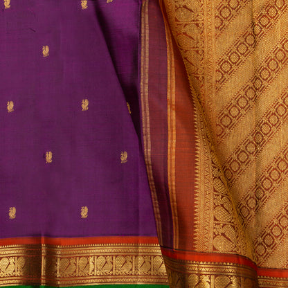 Purple And Rust Kanchipuram Silk Saree For Festive Wear PV J 1482