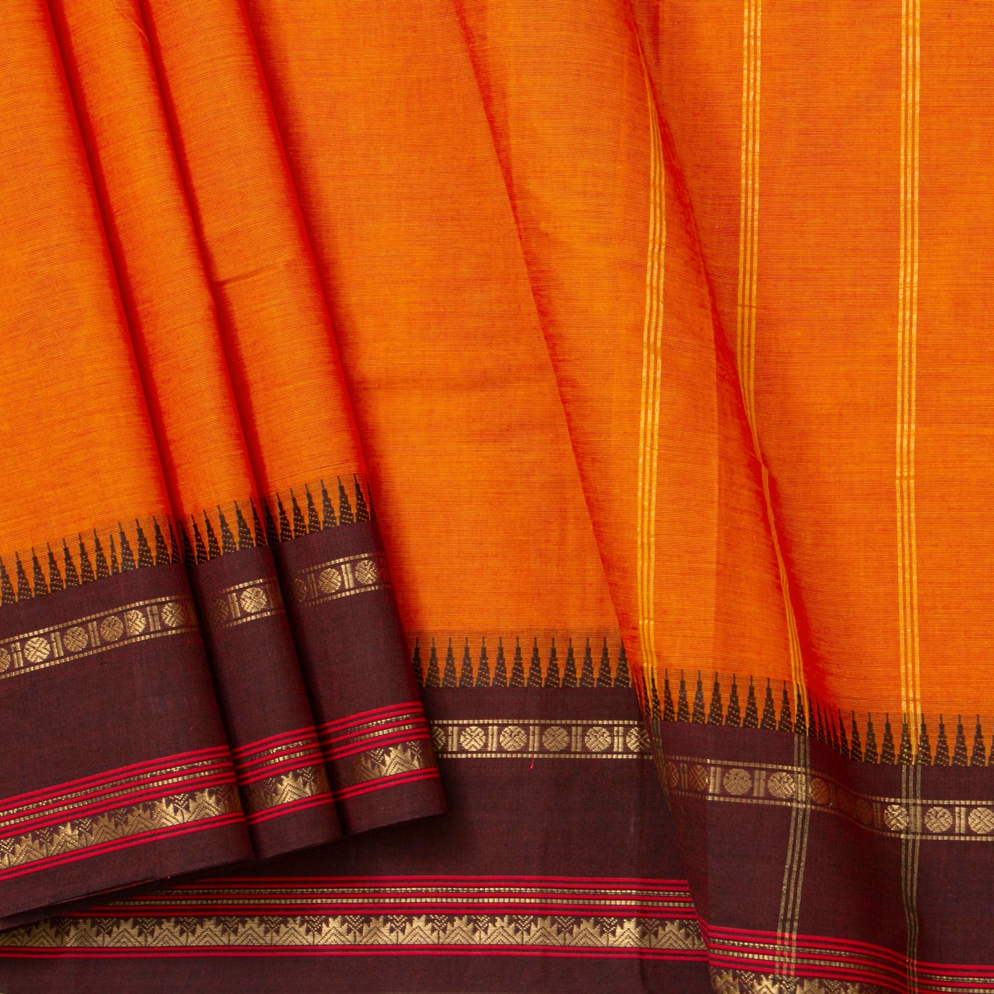 Orange And Brown Kanchi Cotton Saree For Festive Wear PV MM KC 679