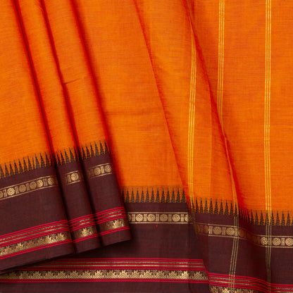 Orange And Brown Kanchi Cotton Saree For Festive Wear PV MM KC 679