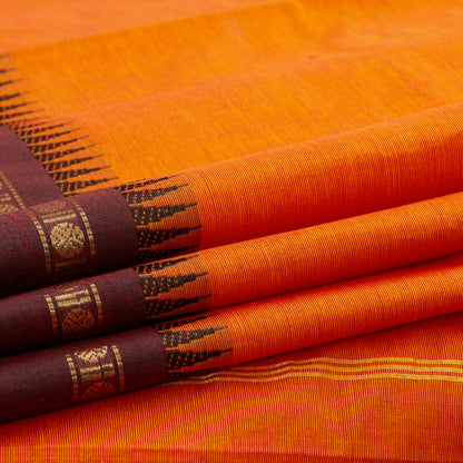 Orange And Brown Kanchi Cotton Saree For Festive Wear PV MM KC 679