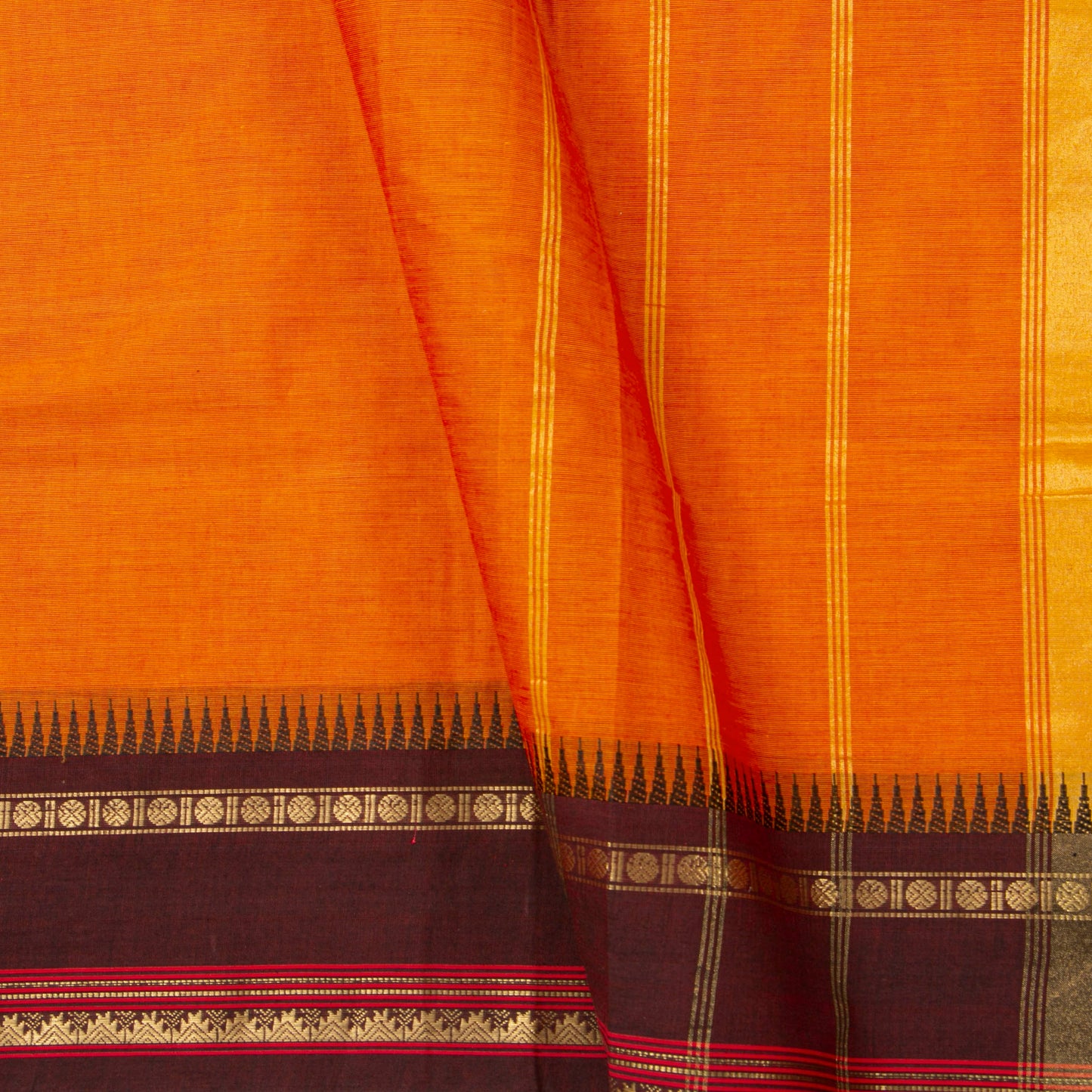 Orange And Brown Kanchi Cotton Saree For Festive Wear PV MM KC 679