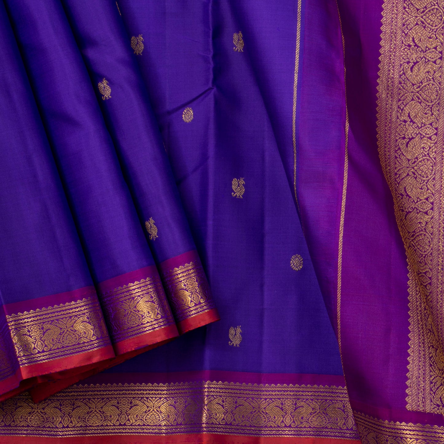 Violet And Magenta Kanchipuram Silk Saree For Festive Wear PV J 1436