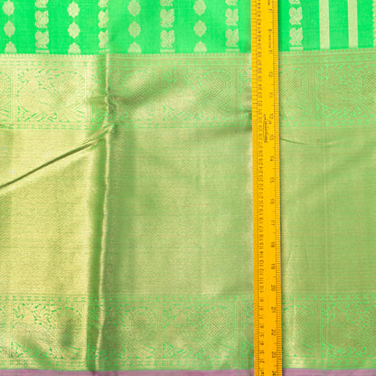 Green Kanchipuram Silk Saree With Long Border For Bridal Wear PV NYC 1451