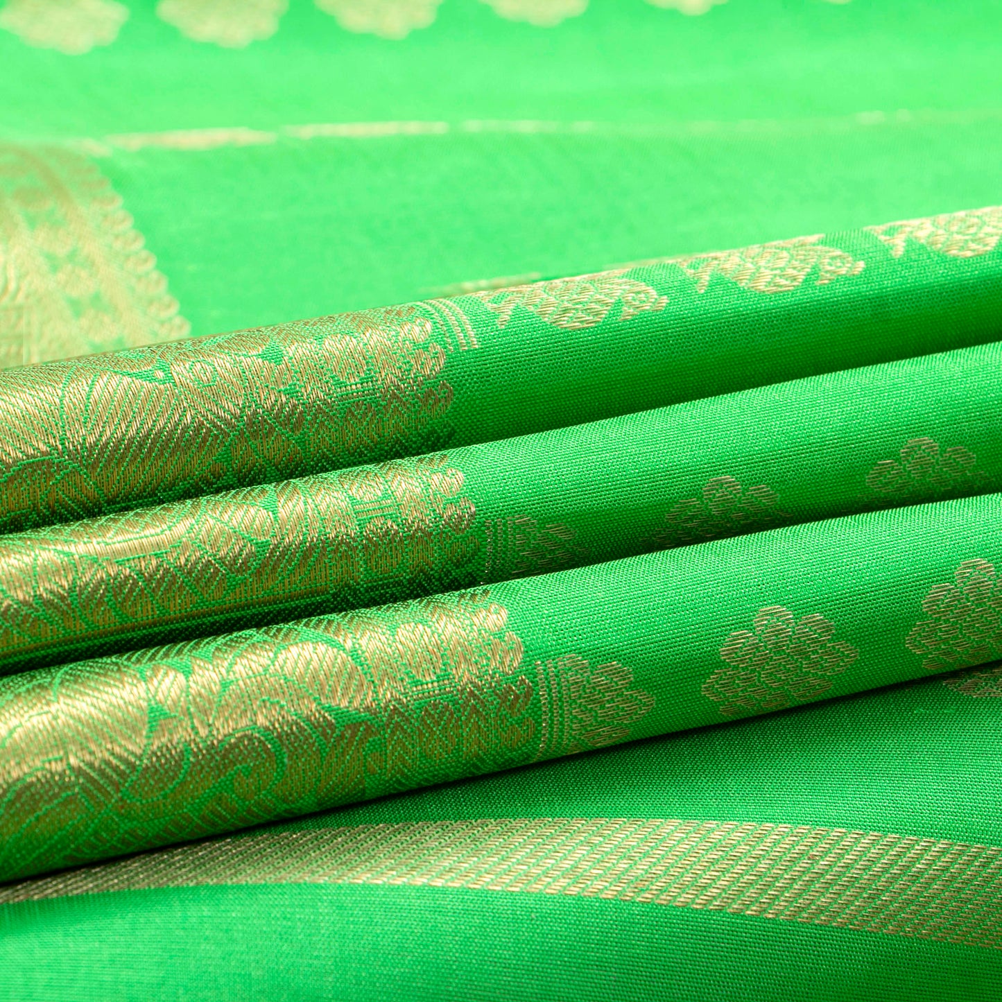 Green Kanchipuram Silk Saree With Long Border For Bridal Wear PV NYC 1451