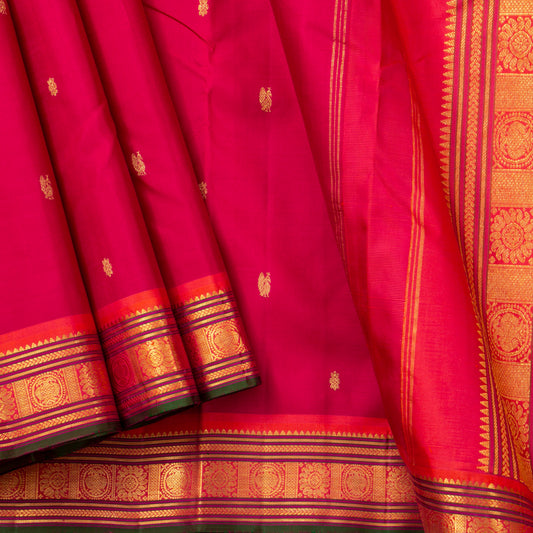 Pink And Orange Kanchipuram Silk Saree For Festive Wear PV J 1513