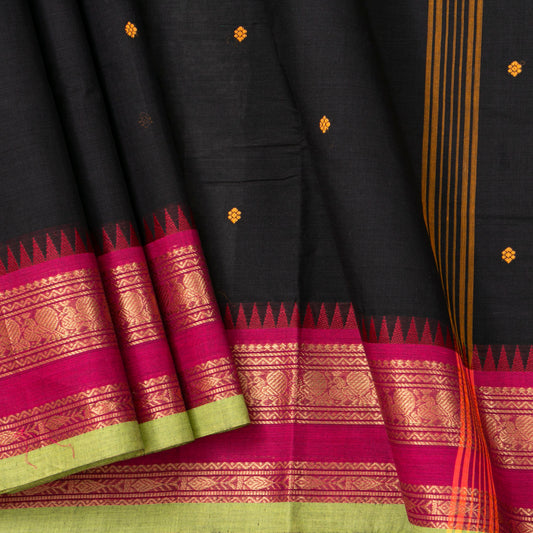 Black And Pink Kanchi Cotton Saree For Festive Wear PV MM KC 869