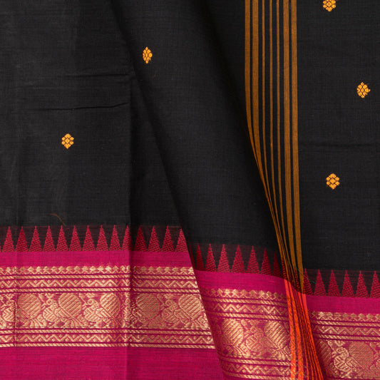 Black And Pink Kanchi Cotton Saree For Festive Wear PV MM KC 869