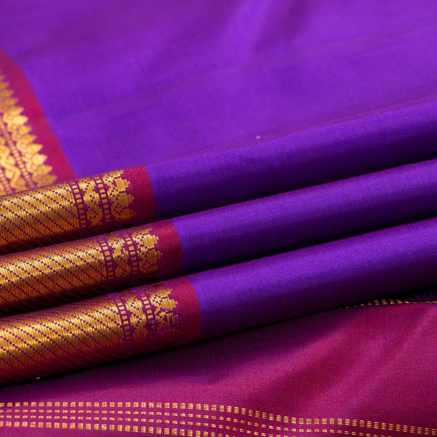 Purple And Magenta Kanchipuram Silk Saree For Festive Wear PV J 1208