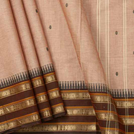 Beige And Brown Kanchi Cotton Saree For Festive Wear PV MM KC 861