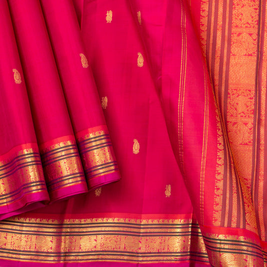 Pink Kanchipuram Silk Saree For Festive Wear PV J 1897