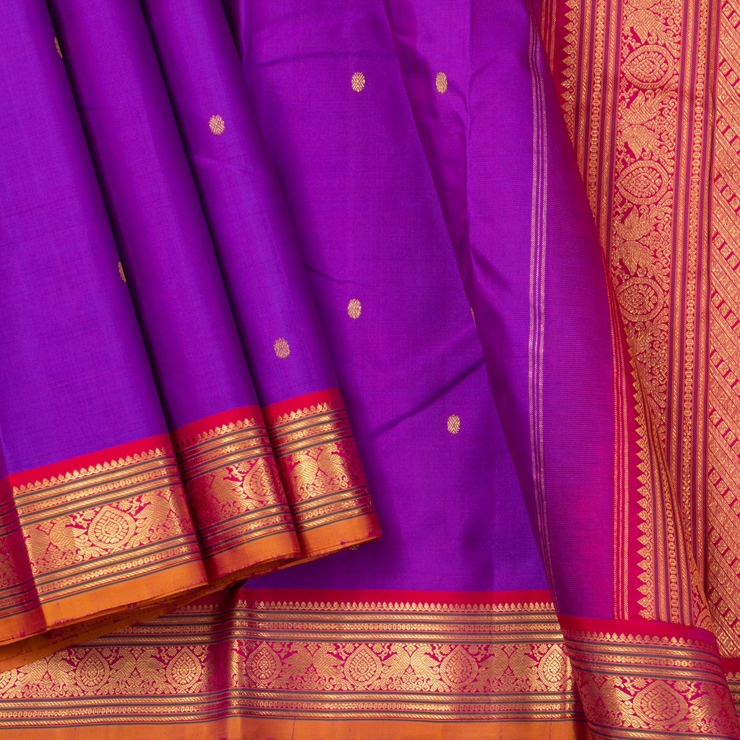 Magenta And Red Kanchipuram Silk Saree For Festive Wear PV J 1896